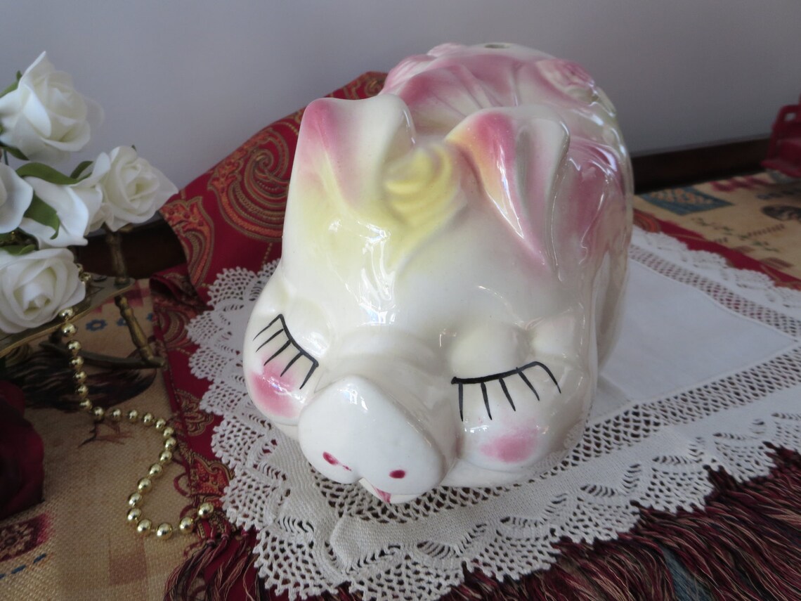Large Ceramic Piggy Bank Vintage Design Pink Flowers Etsy Canada