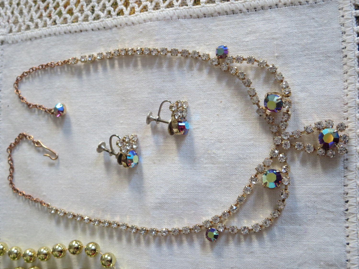 Vintage Jewelry Set Sparkling Necklace and Screw Back Etsy Canada