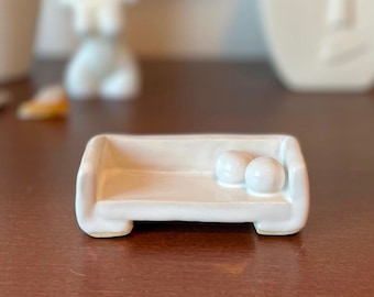Miniature Handmade White Ceramic Couch