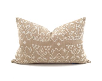 13.5"×20" muted beige Indonesian ikat cotton pillow cover