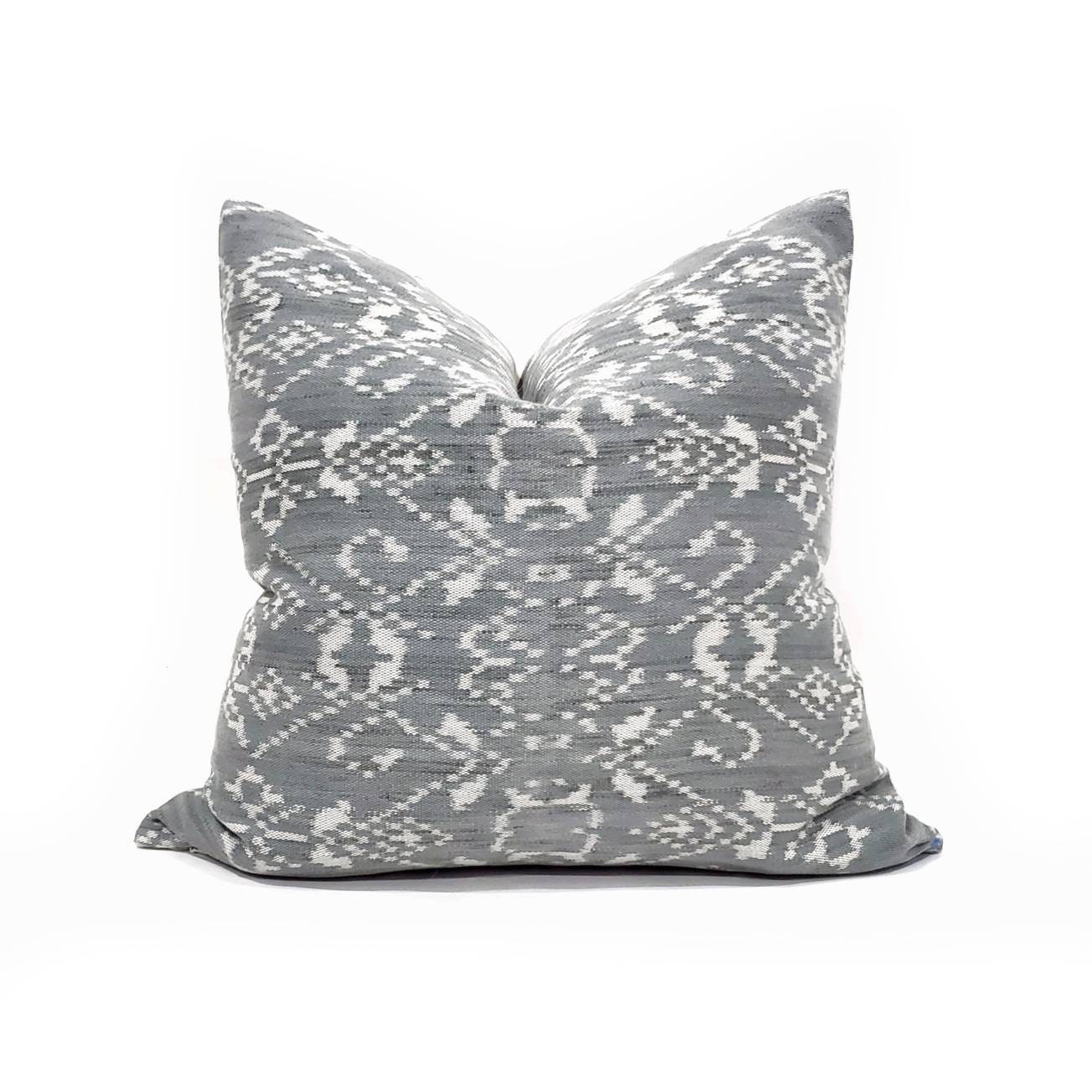 18 muted blue grey ikat pillow cover