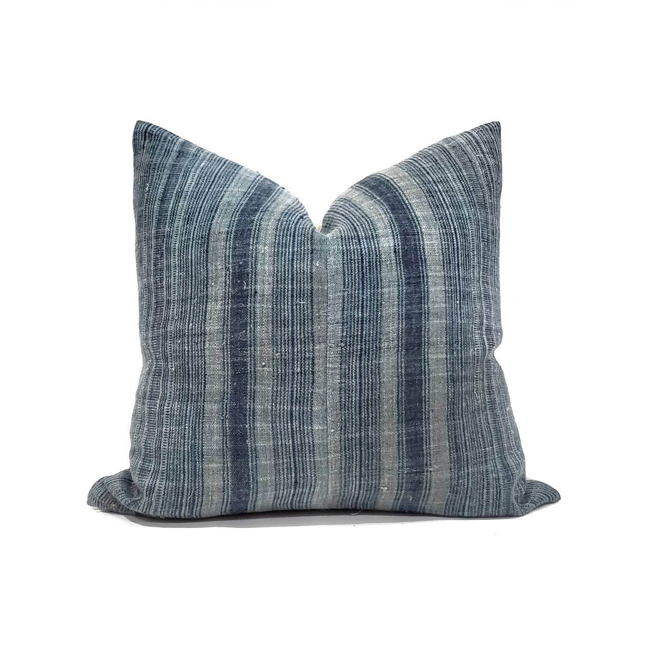 21 indigo stripe hmong hemp pillow cover
