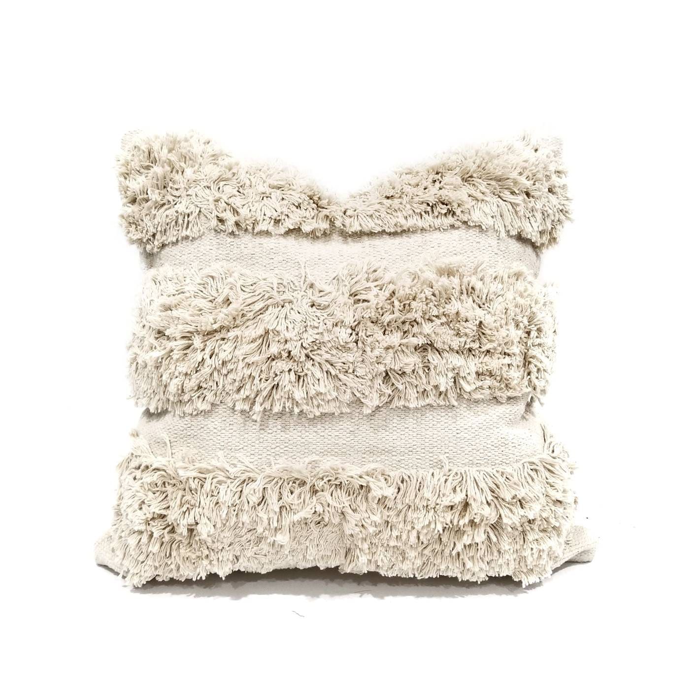 20 cream cotton fringe pillow cover