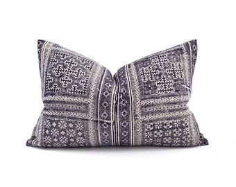 15"×23" Hmong batik hemp linen pillow cover