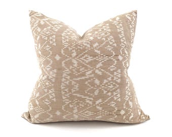 20" muted beige Indonesian ikat cotton pillow cover