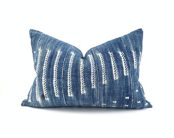 RESERVED, 14"×20" indigo mudcloth pillow cover