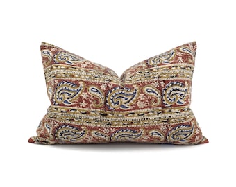 Various sizes paisley flower hand block printed cotton pillow