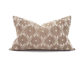 14"×22" muted brown Indonesian ikat pillow cover