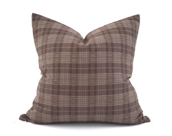 Various sizes brown plaid cotton pillow cover