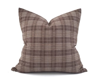 Hmong pillow, various sizes brown plaid cotton pillow cover