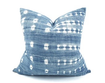 19" faded indigo mudcloth pillow cover