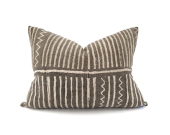 15"×20" brown stripe vintage mudcloth pillow cover
