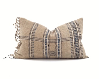 12"x20" fringe on side sand Indian wool pillow cover