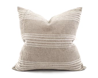 19.5"x20" flax stripe grainsack pillow cover