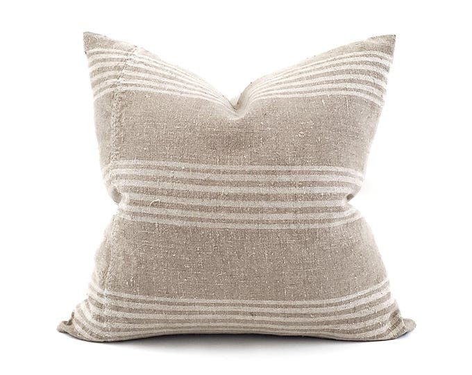 Featured listing image: 19.5"x20" flax stripe grainsack pillow cover