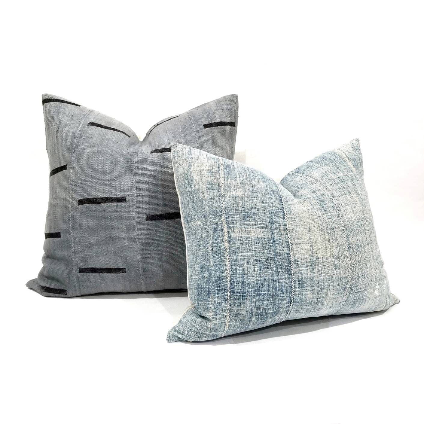 Light indigo vintage mudcloth pillow cover in various sizes