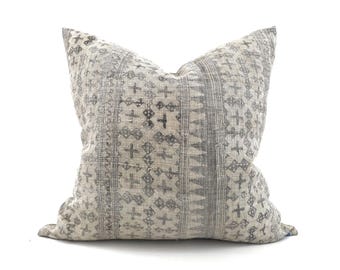 20" grey batik hmong hemp pillow cover