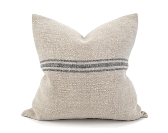 20" muted blue stripe grainsack pillow cover