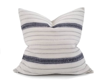 21" navy stripe hmong cotton/linen pillow cover