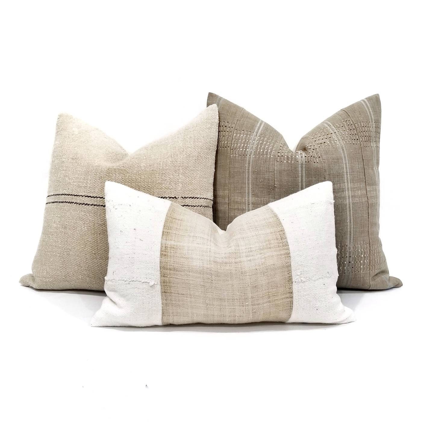 12×20 flax hemp linen cream mudcloth pillow cover