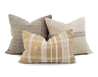 Pillow combo- fireweed/charcoal stripe/indian wool pillow combo of 3 pillows