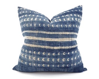 Various sizes vintage indigo mudcloth pillow cover