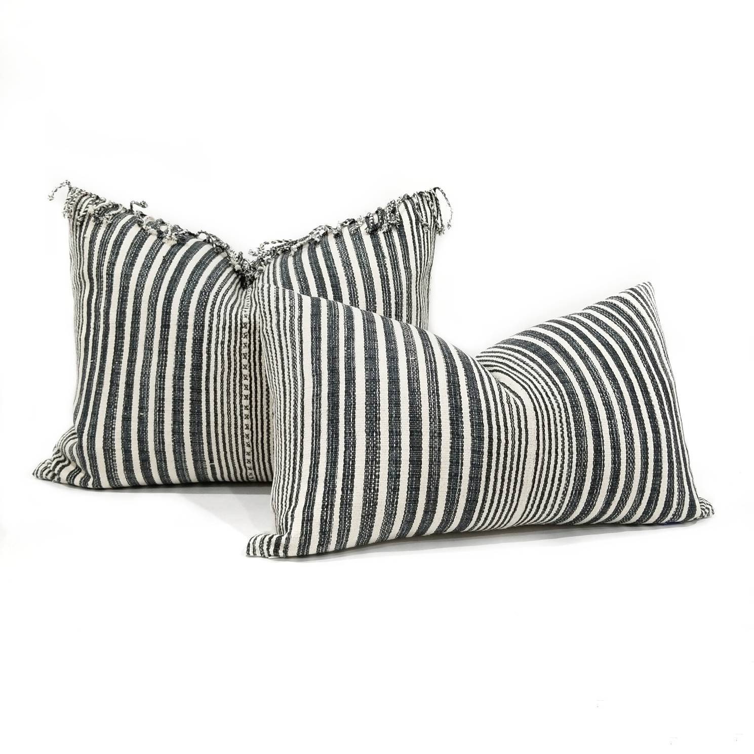 Reserved, 13×22 muted indigo stripe Asian textile cotton pillow cover