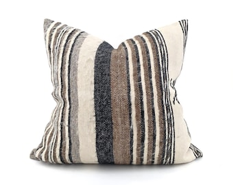 20" brown stripe wool pillow cover