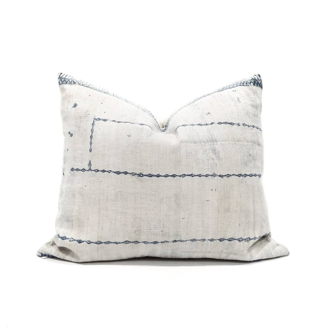17×20 Hmong indigo print hemp linen pillow cover