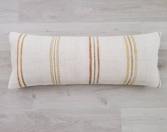 13"×35" Turkish hemp stripe kilim bed pillow cover