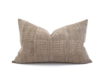 14"× 22" vintage khaki Aso oke pillow cover