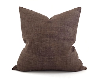 20" brown hemp linen Hmong pillow cover