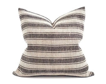 20" & 22" charcoal stripe hemp linen pillow cover, farmhouse pillow