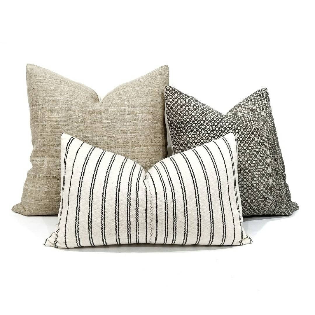 1822 light khaki hemp linen Hmong pillow cover, linen pillow