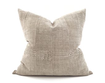 22" vintage khaki Aso oke pillow cover