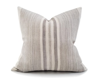 Various sizes grey stripe hmong hemp linen pillow cover