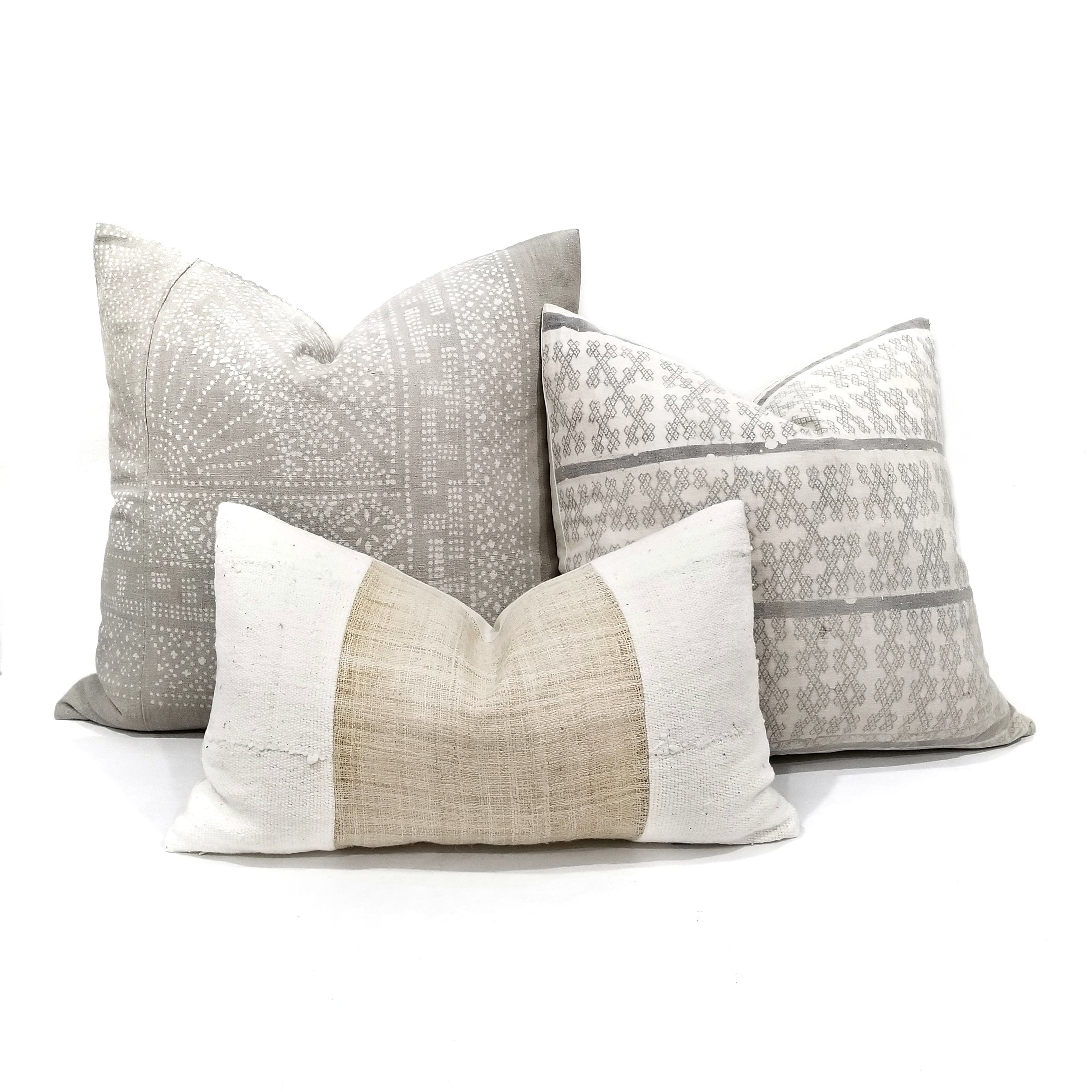 12×20 flax hemp linen cream mudcloth pillow cover