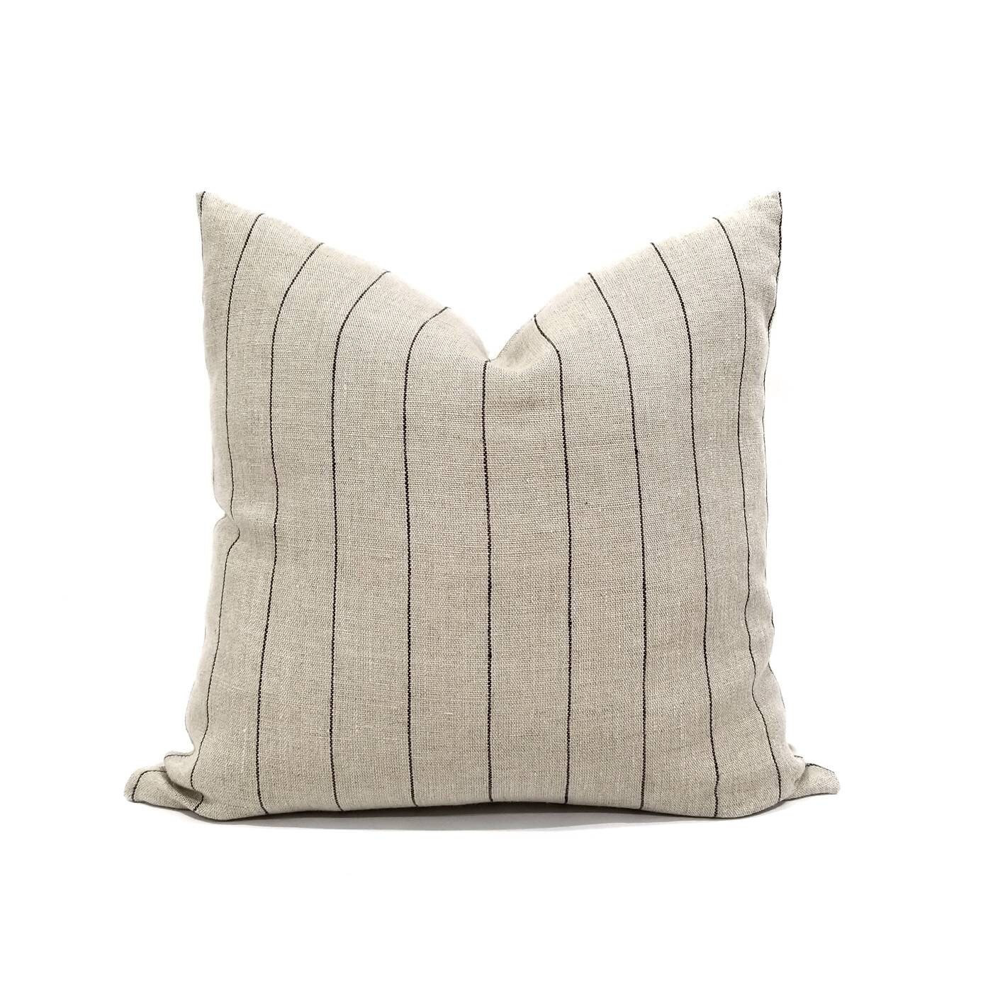 European linen flax with black stripe pillow cover in various sizes