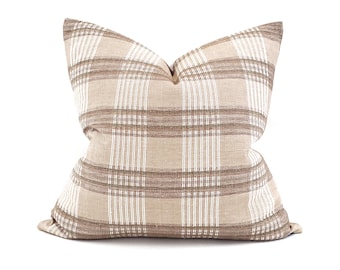 Various sizes beige/brown plaid cotton pillow cover