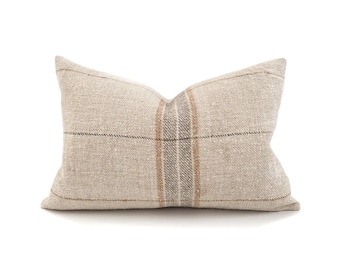 13"×19.5" caramel+ grey stripe grainsack pillow cover