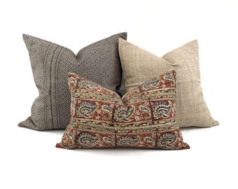 Pillow combo- brown/sand/paisley flower combo of 3 pillows