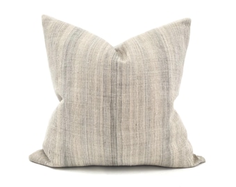 22" grey stripe hmong hemp linen pillow cover