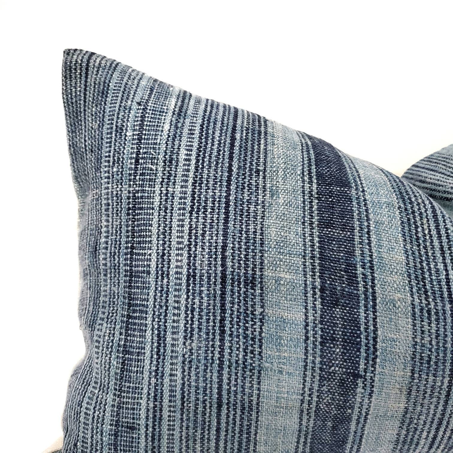 Custom listing, 13×36 indigo stripe hmong hemp pillow