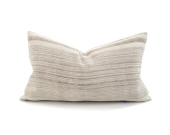 12"×20" mushroom stripe hmong hemp linen pillow cover