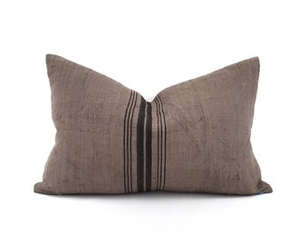 13"×20" mushroom  stripe grainsack pillow cover