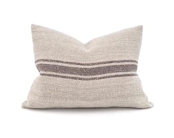 15"×20" brown stripe vintage grainsack pillow cover