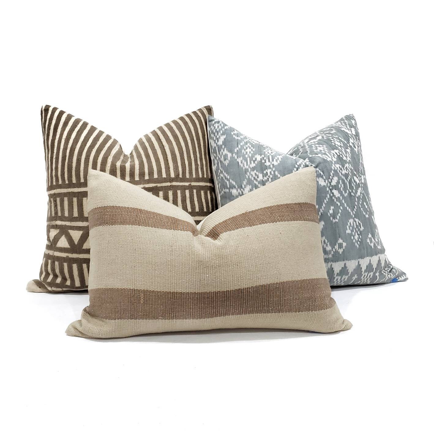 20 muted blue grey ikat pillow cover