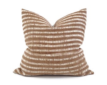 Various sizes rust batik stripe hmong hemp pillow cover