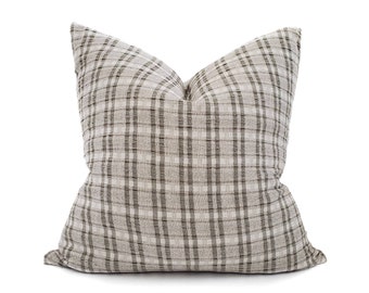 Various sizes muted olive plaid cotton pillow cover