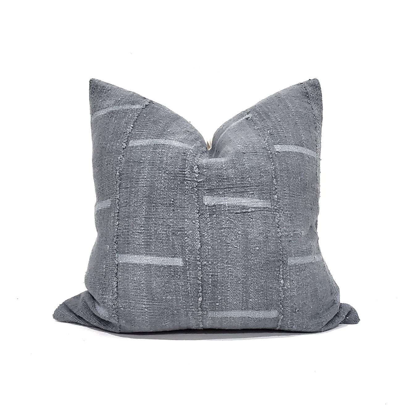 Various sizes slate grey lines print mudcloth pillow cover